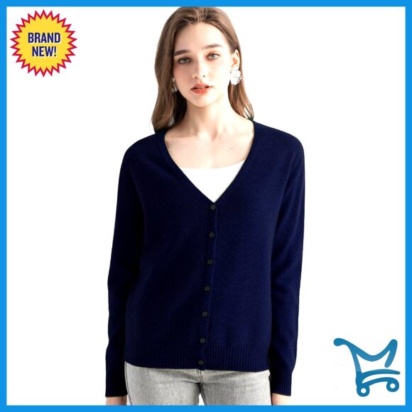 100% Pure Cashmere Cardigan V-Neck Long Sleeve Soft Knit Sweater